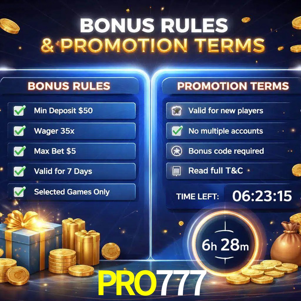 Reglas de promoción PRO777 y condiciones de bonos explicadas visualmente