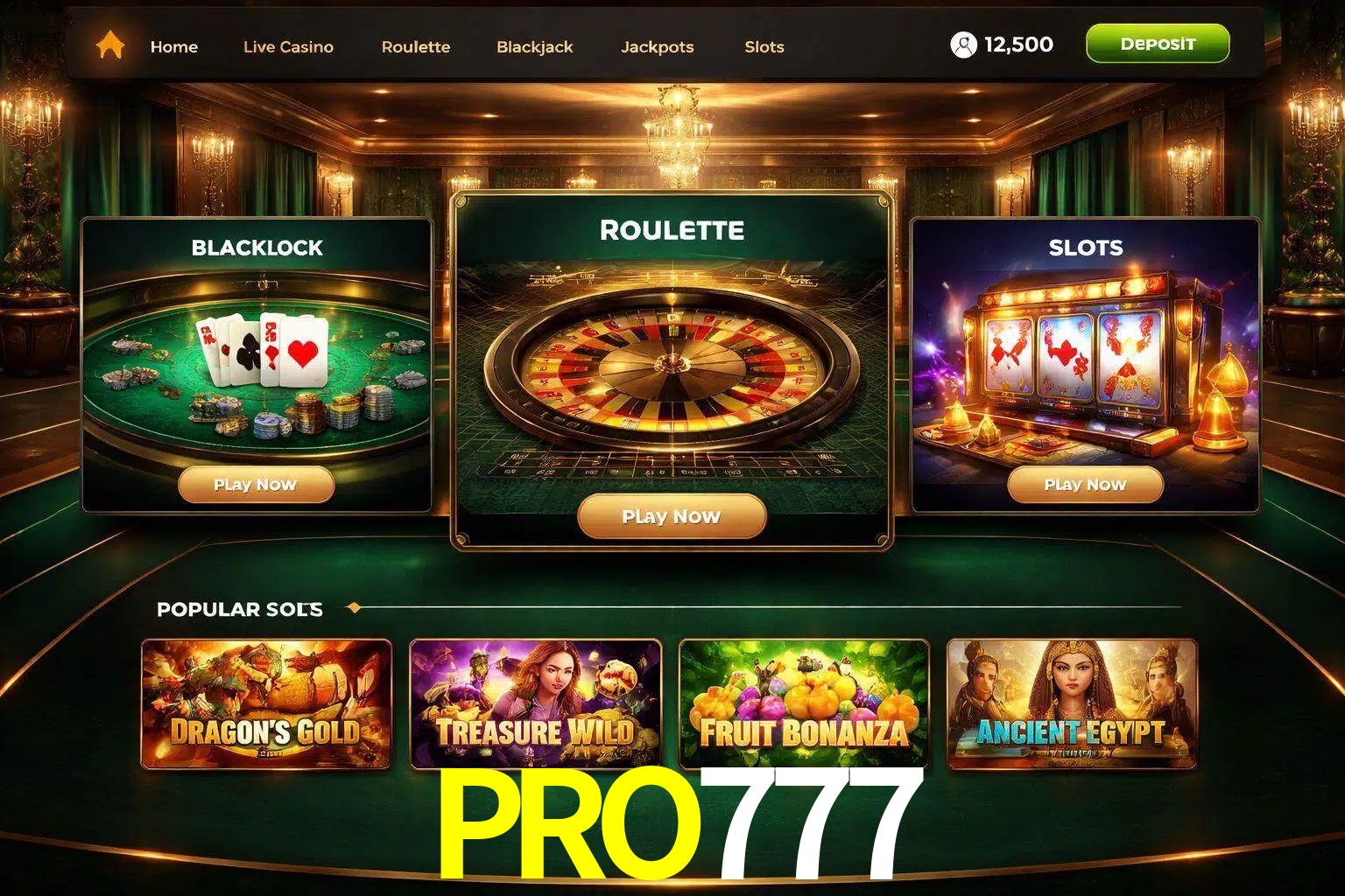 Vista de la plataforma PRO777 Casino mostrando categorías organizadas de juegos en línea